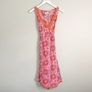 ANOKHI Women’s Pink Floral Block Printed Indian Cotton Wrap Dress Size Small